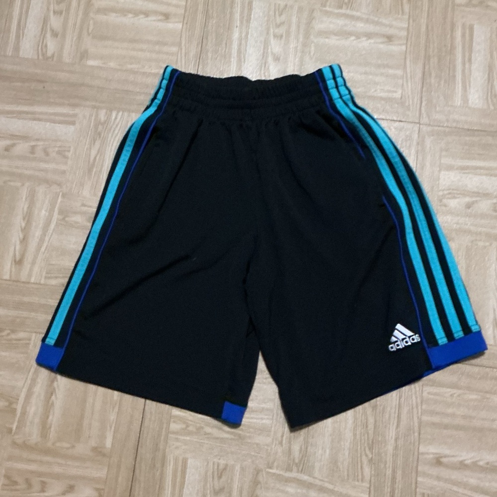 Adidas Black Shorts with Teal and Blue Accents